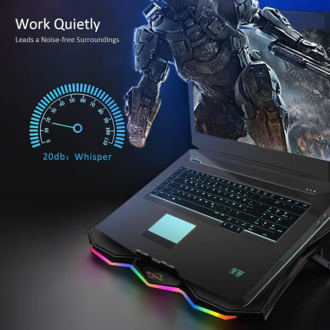 AICHESON Laptop Cooling Pad Chill Pad for 15.6-17.3 Inch Notebook with 7 Height Slots 2 USB Ports Rainbow Lights Perfect for Reducing Temperature of Laptop AA3