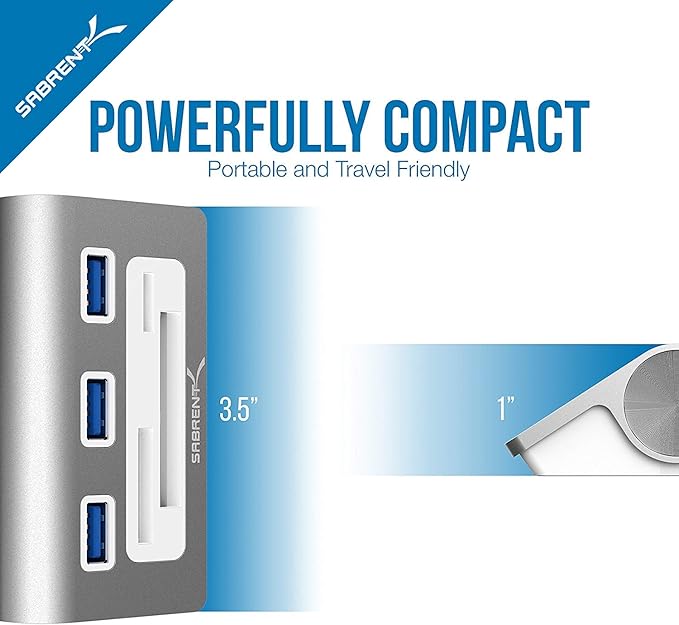 SABRENT Premium 3 Port Aluminum USB 3.0 Hub with Multi in 1 Card Reader (12 Cable) for iMac All MacBooks Mac mini or Any PC (HB-MACR)