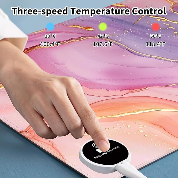 Warm Desk PadHeated Desk PadOffice Mat3 Heating Levels &amp 3 Hours Auto Shut-Off31.5*13 Gaming Mouse Laptop Keyboard Leather Desk MatPink Golden Marble