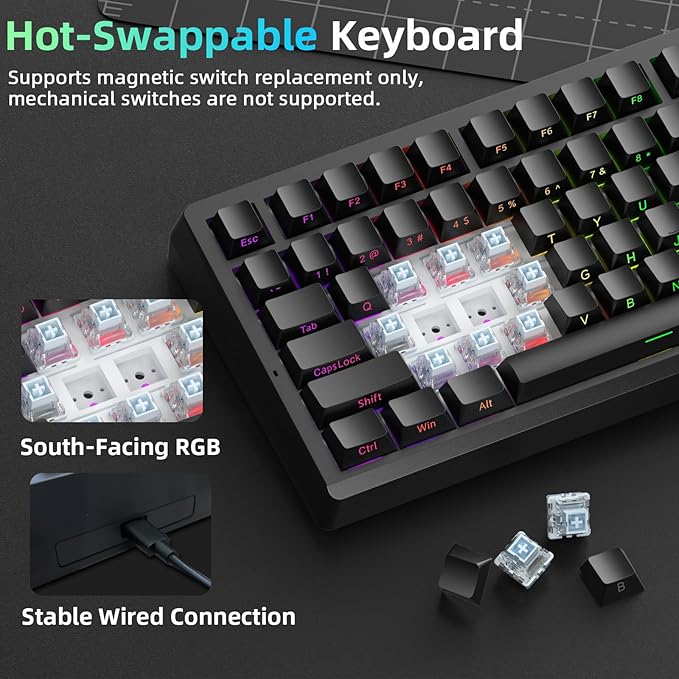 LEOBOG A80 RT Hall Effect Gaming Keyboard Wired Rapid Trigger Magnetic Switch Keyboard with 0.01mm RT Adjustable Actuation 8000Hz Polling Rate RGB Backlit Mechanical Keyboard 75% for PC Gamer