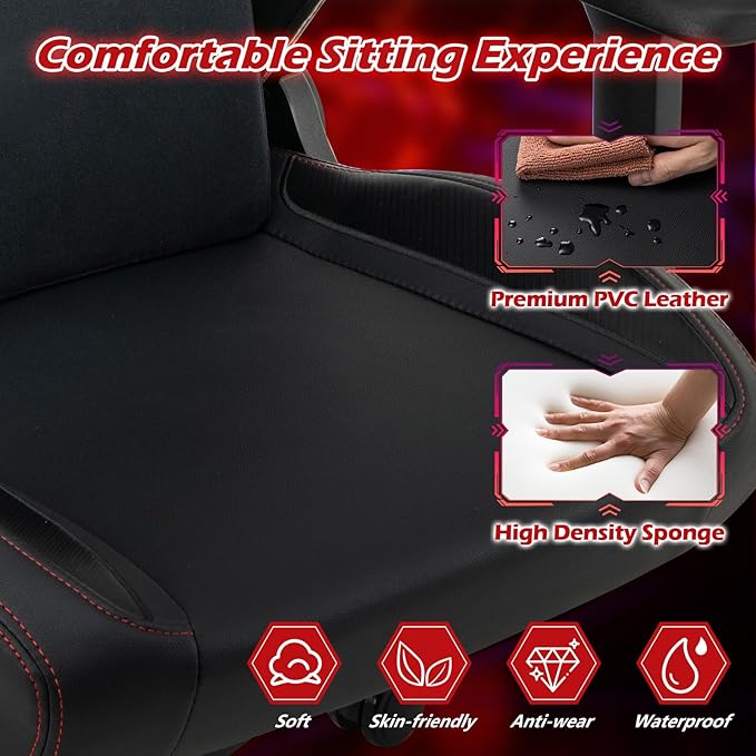 Giantex Gaming Chair Video Game Chair with Magnetic Headrest &amp Lumbar Support Ergonomic Computer Chair w/Rocking Function &amp 2D Armrests Height Adjustable Swivel Task Chair Black
