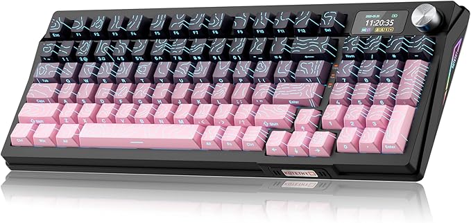 KUTETHY Wireless Mechanical KeyboardSmart Display &amp KnobTri-Mode BT5.0/2.4GHz/USB-CHot Swappable Pre-lubed Kailh SwitchesContour keycapsRGB Backlit Gaming Keyboard (BlackBerry Contours)