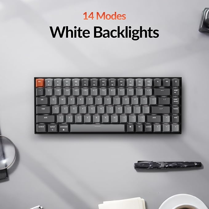 Keychron K2 75% Layout Bluetooth Wireless Mechanical Gaming Keyboard Silent K Pro Red Switch/White LED Backlit/USB C/Anti Ghosting/N-Key Rollover 84 Keys for Mac Windows
