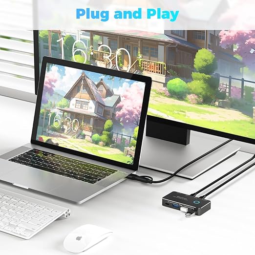 RSHTECH USB 3.0/USB C Switch 2 Computers Share 4 USB 3.0 Data Ports(3 USB-A+1 USB-C) USB Switcher Selector with 2 Cables and Controller for PC Laptop Keyboard Mouse and Printer