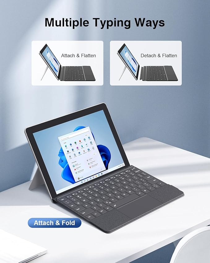 MoKo Microsoft Surface Go Type Cover Lightweight Ultra-Slim Wireless Bluetooth Keyboard with Micro-USB Charging Cable and Built-in Rechargeable Battery for Surface Go 10 2018 Tablet - Black