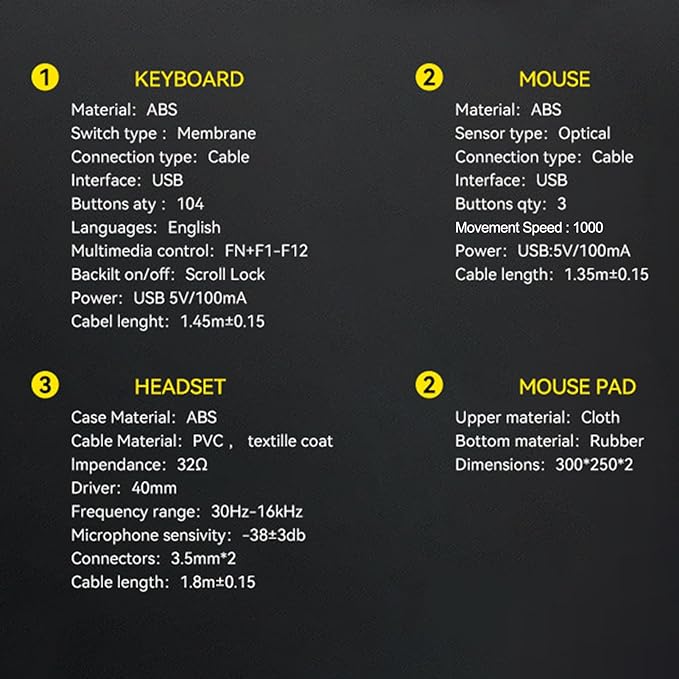Docooler Gaming Keyboard and Mouse Combo Gaming Keyboard and Mouse and Mouse pad and Gaming Headset Wired LED RGB Backlight Bundle for PC Gamers