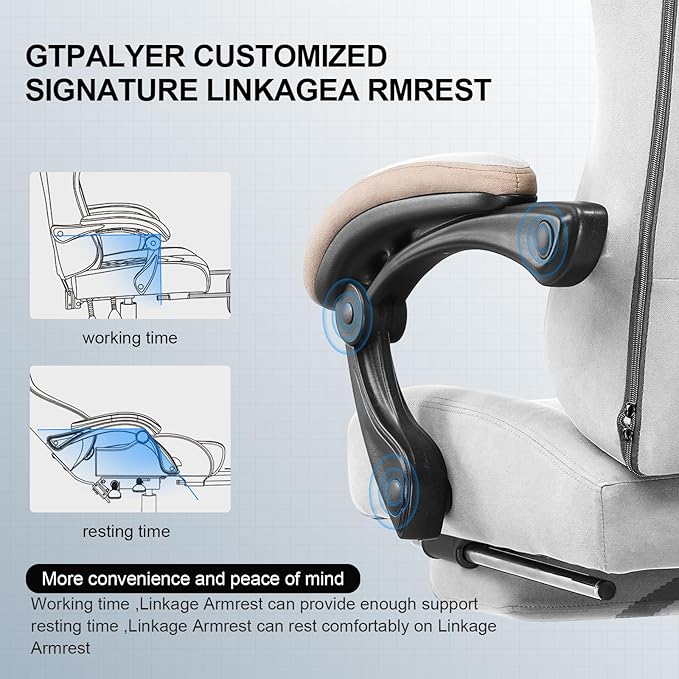 GTPLAYER Gaming Chair Computer Office Chair with Pocket Spring Cushion Linkage Armrests and Footrest High Back Ergonomic Computer Chair with Lumbar Support Task Chair with Footrest