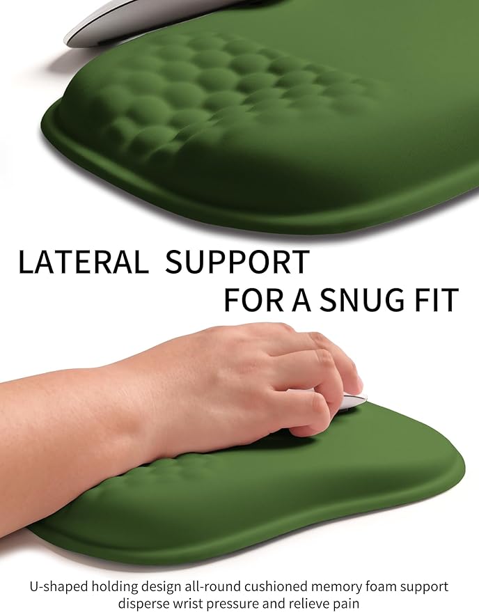 Hokafenle Ergonomic Wrist-Hugging Mouse Pad Wrist Support U-Shaped Holding Wrist Rest Mousepad for Carpal Tunnel Pain Relief with Cushioned Memory Foam Slope Massage Bulge (10.2x8.3 inDill Green)