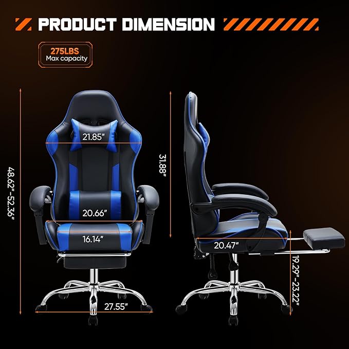 Yapamar Video Game Desk Chair - Ergonomic Computer with Footrest and Comfy Lumbar Support PU Leather Recliner with Headrest