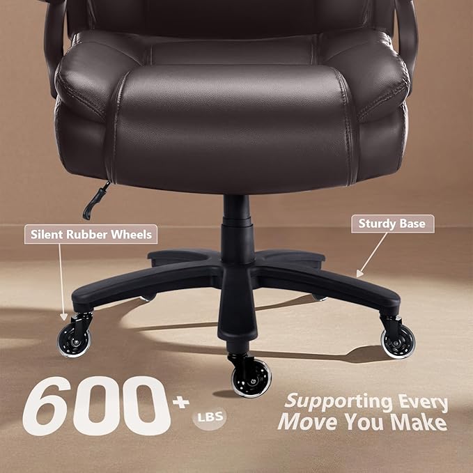 Waleaf 600lbs Big and Tall Office Chair Heavy Duty Chair for Heavy People Adjustable Ergonomic Lumbar Support Executive Chair Large High Back and Quiet Rubber Wheels