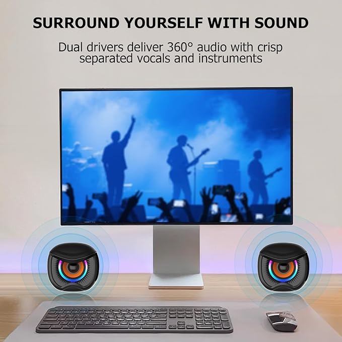 Computer Speakers Gaming Stereo System with RGB Subwoofer Wired USB Powered 3.5mm Auxiliary Speakers for PCs Laptops