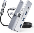 ORICO USB Hub 3.0 Clamp USB Hub with Extra Power Port 3 USB-A Data Ports USB-C Port for Monitors Desks(Silver)