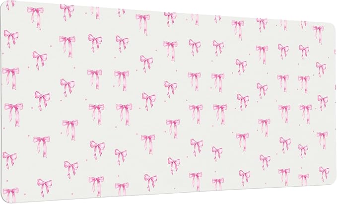 Idocolors Pink Bows Desk Mat Cute Extended Gaming Keyboard Mouse Pad Large Office Desk Cover Mat Pad Deskmat Non-Slip Leather Home Office Desk Mat Protector 27.6x13.8