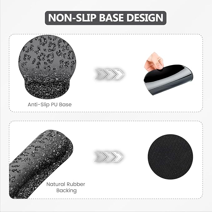 iLeadon 4in1 Ergonomic Desk Mat Set with Wrist Rest Keyboard Pad and Coaster Black Leopard