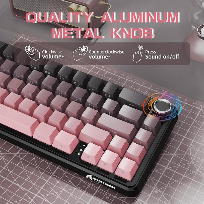 ATTACK SHARK X66 60% Wireless Mechanical Gaming Keyboard with KnobGasket Hot Swappable Custom KeyboardSide Printed PBT KeycapsTri Mode USB-C/BT5.0/2.4G RGB Keyboard with Coiled Cable - BlackBerry