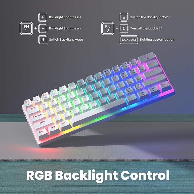 Pauroty 60% Wireless Creamy Keyboard Triple Mode 2.4G/USB-C/Bluetooth Gaming Keyboard RGB Backlit Linea Red Switches Creamy Sounding 61 Keys Rechargeable Mini Wireless MechanicalKeyboard