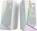 Redragon GS520 RGB Desktop Speakers 2.0 Channel PC Computer Stereo Speaker with 6 Colorful LED Modes Enhanced Sound and Easy-Access Volume Control USB Powered w/ 3.5mm Cable White