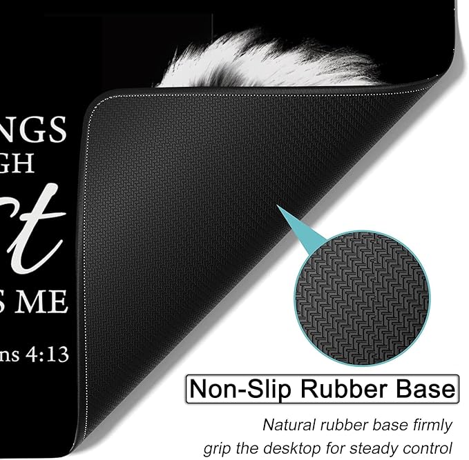 Large Gaming Mouse Pad31.5x11.8in Extended Computer Mouse Mat with Non-Slip PU Base Ergonomic Memory Foam Keyboard Wrist Rest for Work Gaming Fierce Lion Philippians 4:13 Black Office Desk Pad