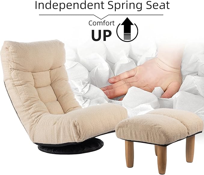 Yoglad Japanese Style Chaise Lounge Sofa Chair Floor Lazy Sofa for Reading Game Meditating 3 Adjustable Positions with Comfortable Backrest (White Ottoman)