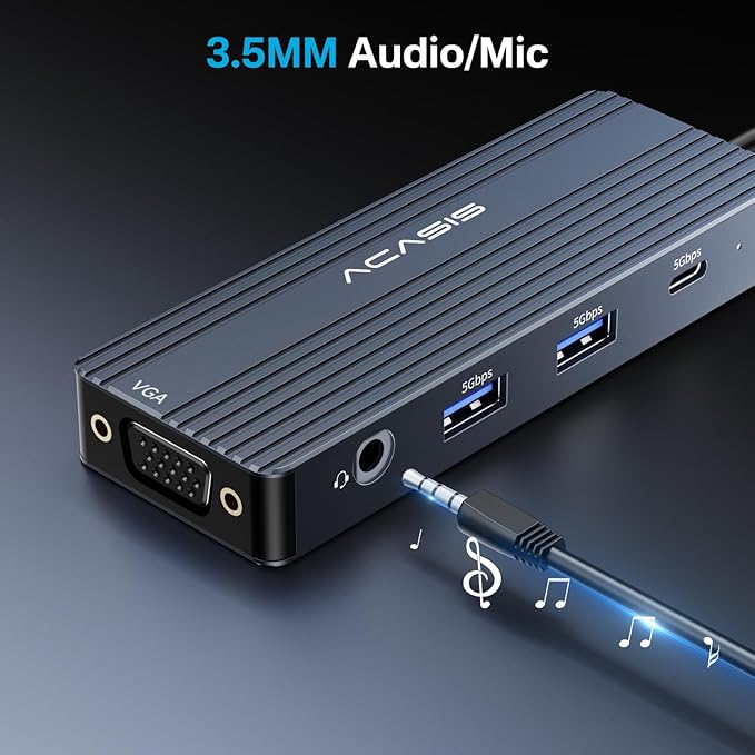 USB C Docking Station Dual MonitorsLaptop Docking Station with Dual HDMI 4K@60HZ1*VGA 1080P@60HZ2 * 5G USB A1 * 5G USB C3.5MM AudioPD100W8 in 1 Dock Station for MacBook/Windows (Grey)