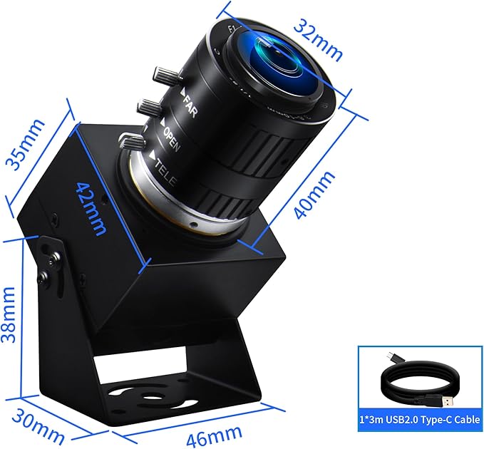 MMlove 5MP USB Webcam Manual Zoom Camera with 3.6-10mm Lens1944P 50fps Global Shutter High Speed Camera 3X Optical ZoomPlug and Playfor Windows/Mac/Linux/Android Conferencing/Streaming