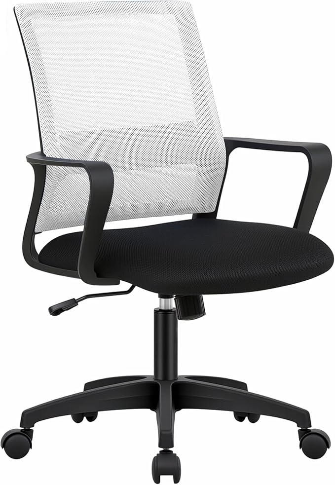 PayLessHere Gaming Chair Ergonomic Computer Chair Office Chair Video Game Chairs with Lumbar Support Desk Chair Armrest Mid Black Cushion Swivel Rolling Chair with Wheels for Home Office (White)