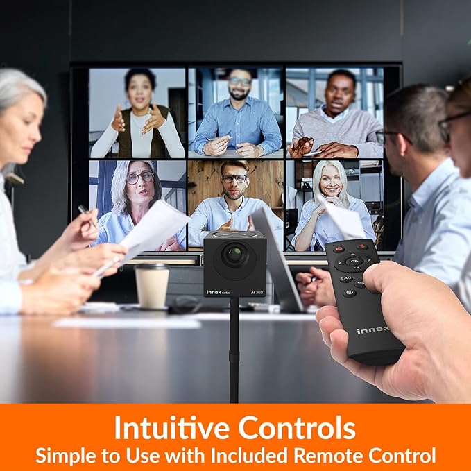 Innex Cube 4K 360 Degree Video Conference Camera with Multiple AI Modes Dual Omnidirectional Mics Remote Plug and Play Conference Room Webcam for Zoom Microsoft Teams Open Space Meeting Room