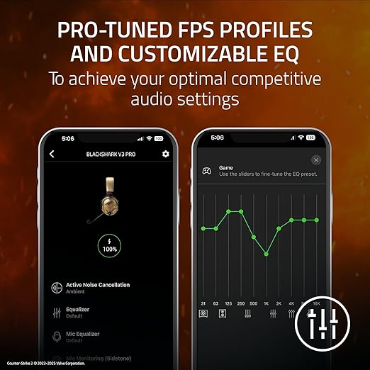 Razer BlackShark V3 Pro Wireless ANC Gaming Headset for PC: Full Band Mic - 50mm Drivers - 2.4 GHz Bluetooth USB 3.5mm - Works with Mac PS5 Nintendo Switch Smartphone - Counter-Strike 2 Edition