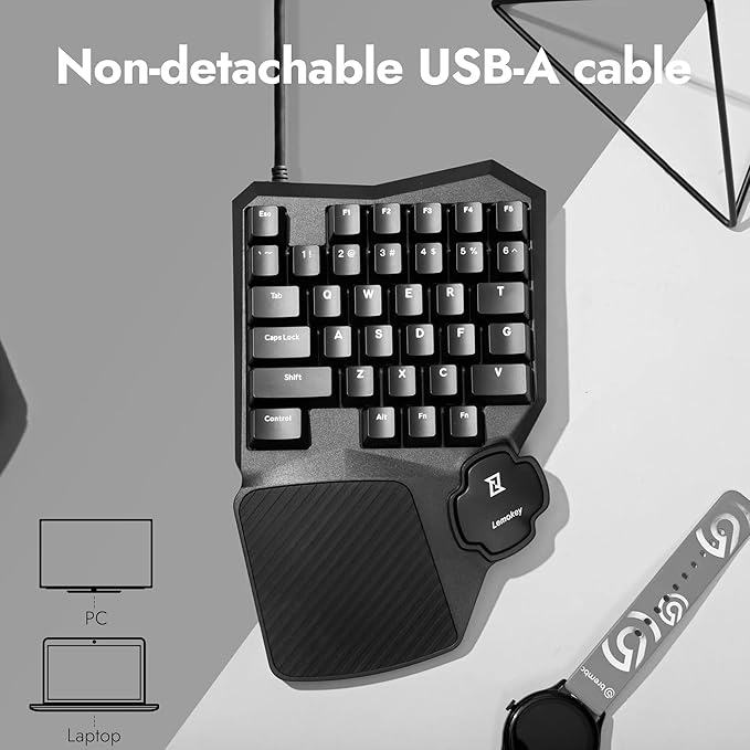 LEMOKEY X0 One Handed Gaming Keyboard 35 Keys North-Facing Red Backlit Wired QMK Keypad Silicone Palm Rest Shine-Through Double-Shot Keycaps with Tactile Brown Mechanical Switch for Windows/Linux