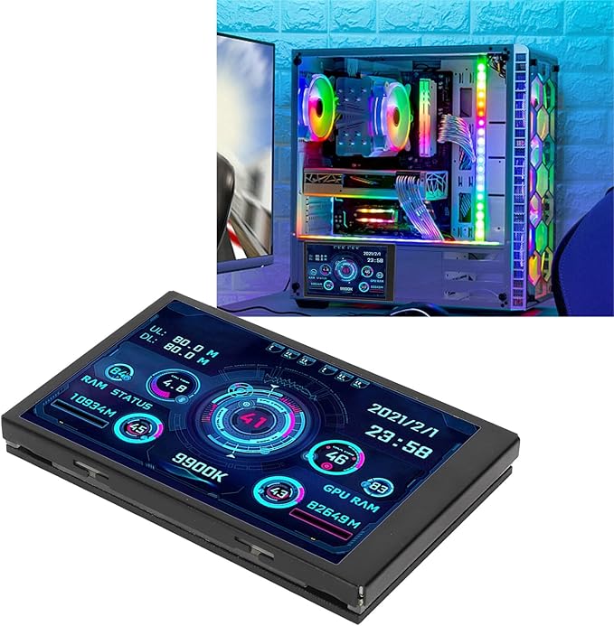 Dpofirs Computer Temp Monitor 3.5in PC Sensor Panel Display PC Temperature Display for CPU Hard Disk Data PC Case Secondary Screen (Black)