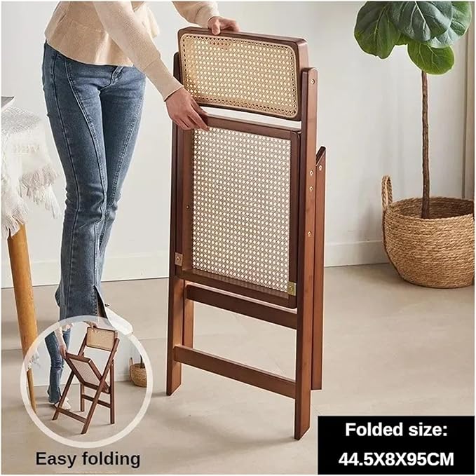 Adjustable Office Computer Chair with Armrest 1pcs Indoor Solid Wood Frame Foldable Dining Chairs with Rattan Backrest(Walnut Color)