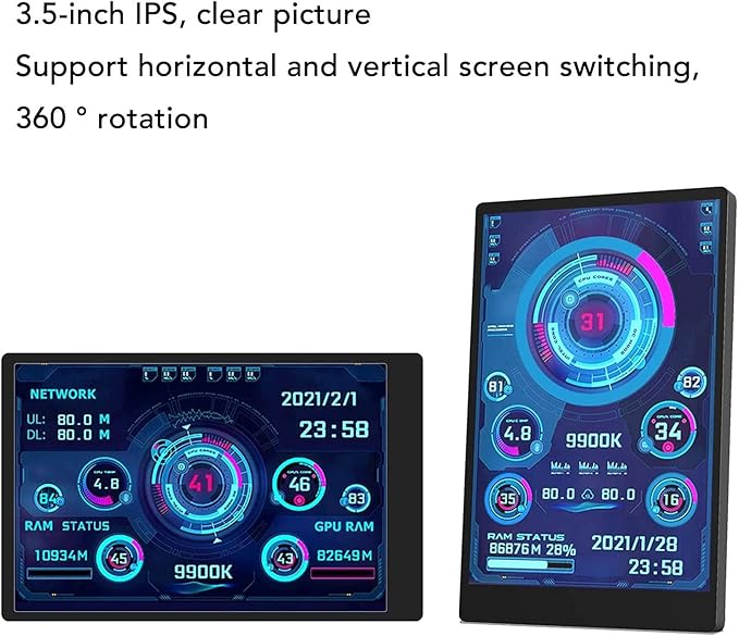 SUNGOOYUE Computer Temp Monitor 3.5in IPS USB Mini Screen AIDA64 PC CPU Data Monitor PC Sensor Panel Display Temperature Monitor
