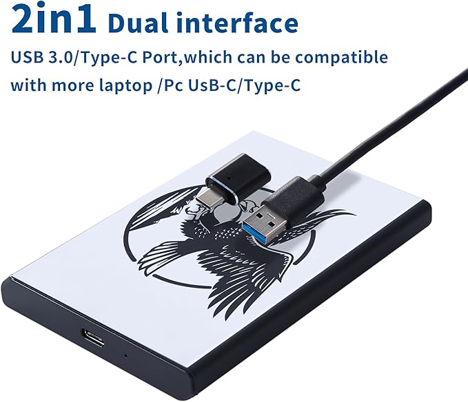 Plicnla Portable External Hard Drive 500GBUSB 3.0 USB-C Storage Expansion for PC Mac Desktop Laptop PS4/5 Xbox One X/S Xbox 360 (Bald Eagle)