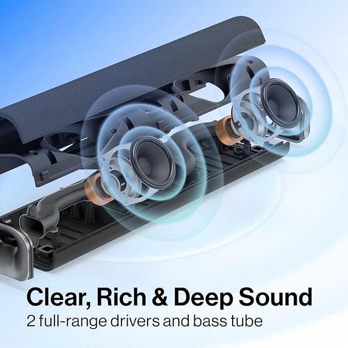 OXS Thunder Lite PC Gaming Soundbar Sound Bars for TV with Virtual Surround Sound 2 Full-Range Drivers Bass Tube Compact Design HDMI/AUX/Optical Compatible Bluetooth 5.0 Wireless Connection