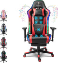 Big and Tall Gaming Chair with Speakers and RGB Lights 7-Point Massage Ergonomic PC Computer Chair with Footrest Headrest Lumbar Support 4D Armrests PU Leather Game Chair Racing ChairRed