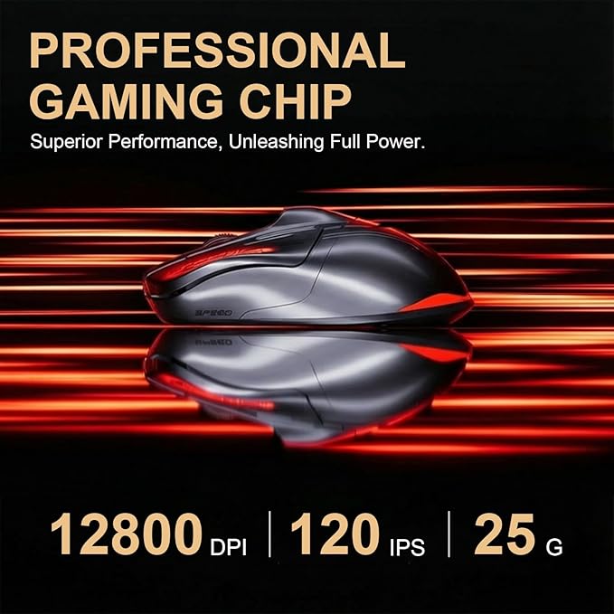 Sports Car Style Wireless Gaming Mouse 12800 DPI Sensor Tri-Mode 2.4G/Bluetooth/Wired 87g Lightweight RGB Backlit 500mAh Battery for PC Laptop Computer (Gray)
