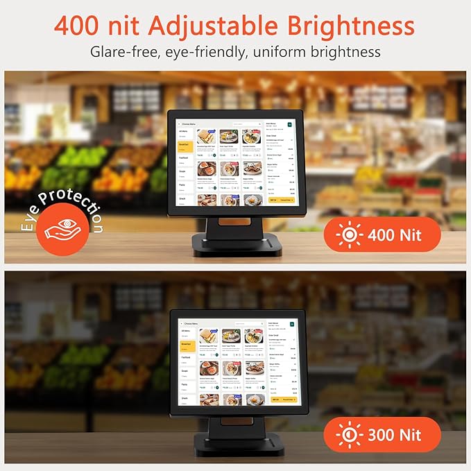 12.1-inch POS Touch Screen Monitor Capacitive Touchscreen with HDMI/VGA Input Heavy-Duty Metal Stand for Retail Restaurant Bar Gym Warehouse and POS System