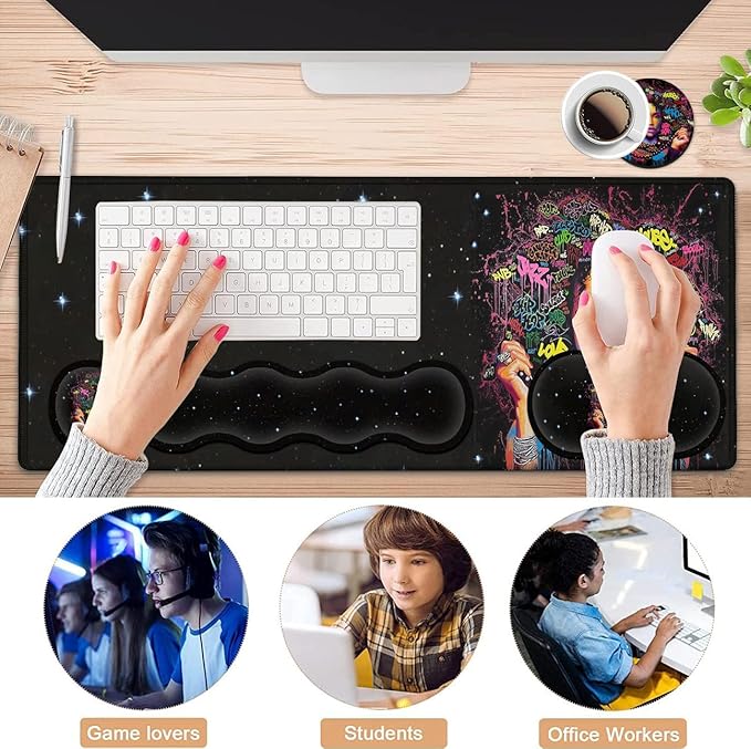 Ergonomic Keyboard Wrist Rest + Large Mouse Pad + Mouse Wrist Support Set Memory Foam Mouse Wrist Non-Slip Rubber Base Extended Gaming Mousepads XXL Funy African Women Portrait Desk Mat Decoration