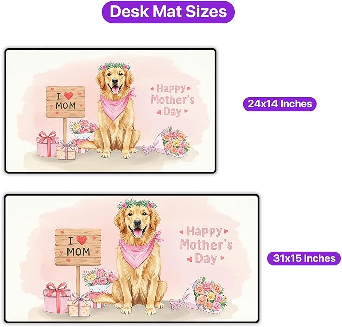 Happy Mother's Day Golden Retriever Love Dog Mom Heart Flower Desk Mat Full Keyboard Mouse Pad Goldens Dog Lover Gifts Idea Large Mousepad 12004