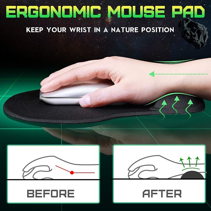 20 Pieces Ergonomic Mouse Pad with Wrist Support Gel Mouse Pad with Wrist Rest Black Pain Relief Comfortable Gaming Memory Foam Non Slip PU Base for Computer Laptop Home Office Travel