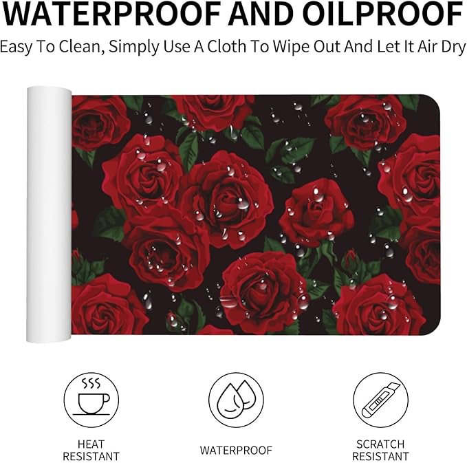 Rose Red Flower Large Mouse Pad Gaming Mousepad with Wrist Support Rubber Computer Keyboard Mat for Desk Laptop Non-Slip Full Deskmat Protector Waterproof Writing Pad Office Home 16x35.5 in