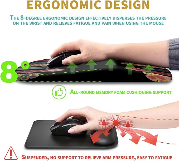 Hokafenle Ergonomic Mouse Pad Wrist Support with Massage Design Wrist Rest Pain Relief Mousepad with Memory Foam&ampNon-Slip PU Base Mouse Pads for Wireless Mouse &amp Desk (12x8 inchPaw)