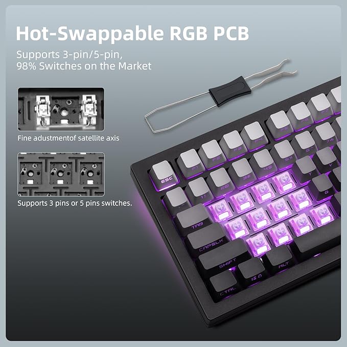 ZORNHER ZH870 Wireless Mechanical Gaming Keyboard80% Black Custom Creamy Sound Keyboard with Shine Through PBT KeycapsPre-lubed Linear SwitchesHot-SwappableRGB Backlit2.4GHz/USB-C/BT5.0