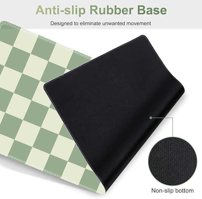 Large Gaming Mouse Pad Set 4 in1 Ergonomics Keyboard Desk Mat with Memory Foam Wrist Rest Extended Game Mousepad Non-Slip Desk Pad Matt Easy Typing Pain Relief I Green Checkered