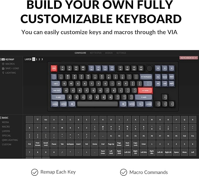 Keychron V3 Wired Custom Mechanical Keyboard Knob Version TKL QMK/VIA Programmable with Hot-swappable Keychron K Pro Brown Switch Compatible with Mac Windows Linux Carbon Black (Non-Transparent)