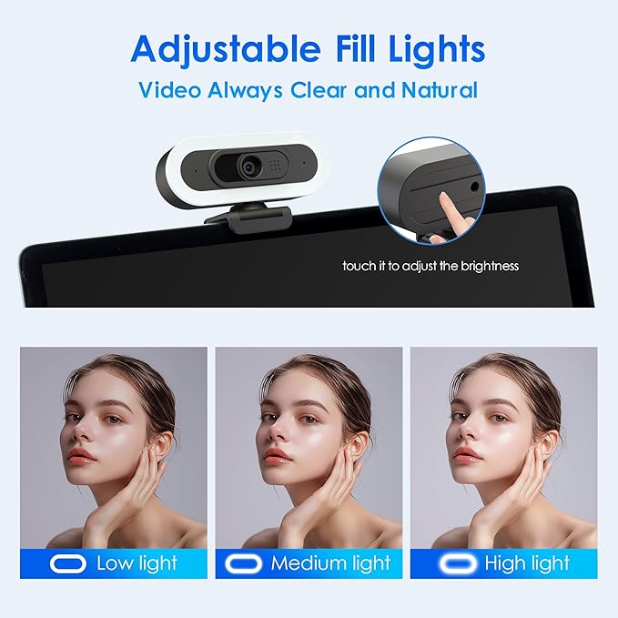saylas 2K Webcam with Lights HD Webcam for PC 2K@60FPS Web cam with Microphone 65° FOV Autofocus Noise Cancellation Privacy Cover Web Camera for Computer/Laptop USB Streaming Computer Camera