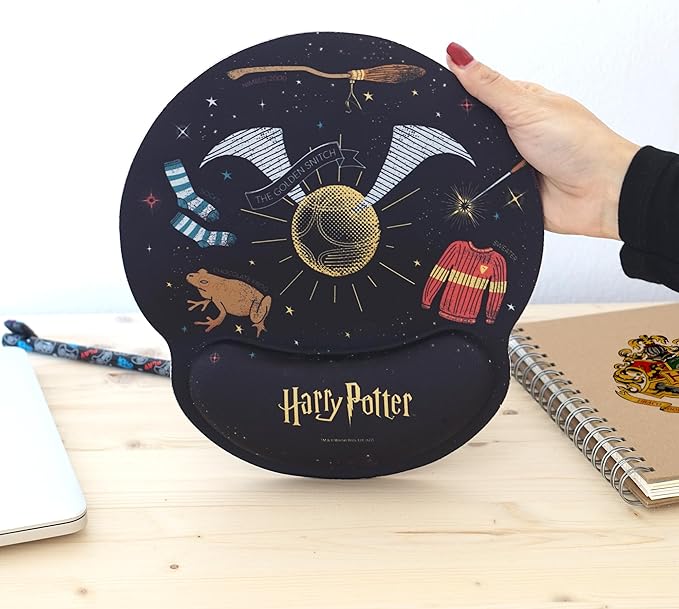 Harry Potter Ergonomic Mouse Pad with Golden Snitch Nimbus 2000 and More - Harry Potter Gifts Gel Mouse Mat with Non-Slip Wrist Rest Harry Potter Mouse Pad
