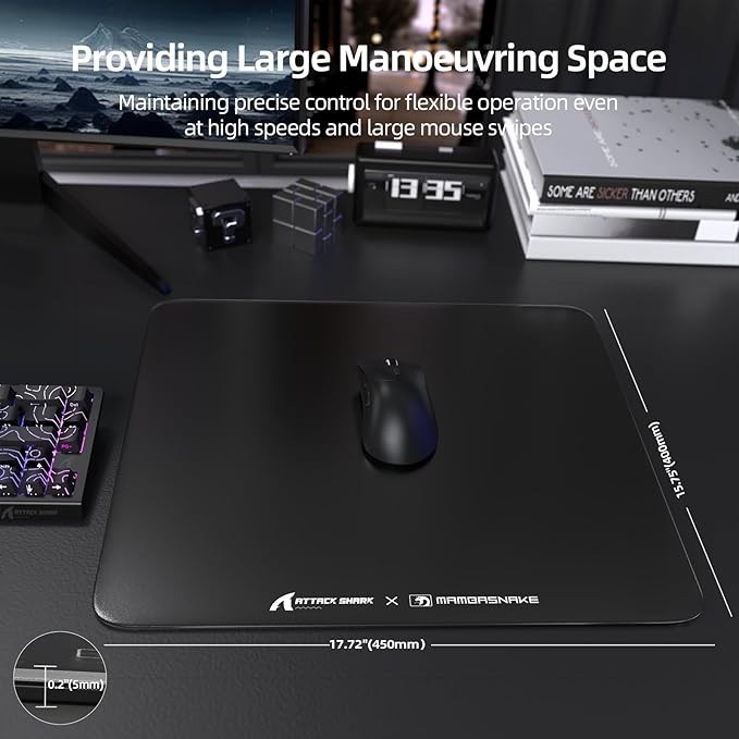 ATTACK SHARK CM05 Glass Gaming Mouse Pad17.7x15.7 in Large Mouse MatNon Slip 9H Hard MousepadsNano-Textured Glass Surface with Improved Precision and Speed for FPS Players-Pure Black