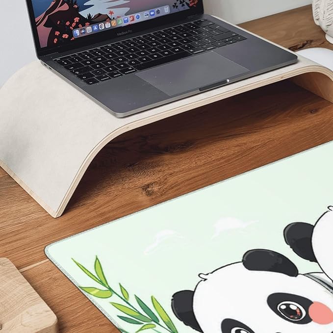 Cute Panda Gaming Mouse Pad Non-Slip Rubber Base 2XL Mousepad with Stitched EdgesWaterproof Washable Mouse Mat for Desk Home Office Gaming 16x35.5in