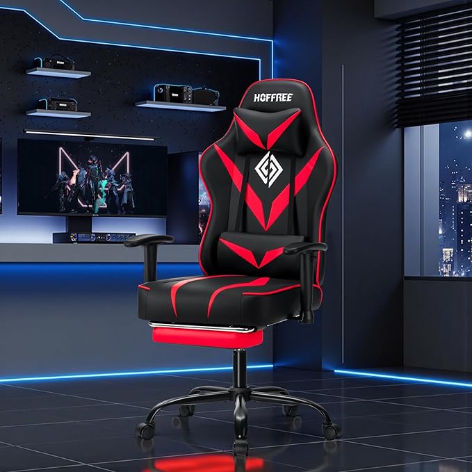 Gaming Chair with Massage Pocket Spring Cushion 155° Reclining Gaming Chair with Footrest and Adjustable Armrests Ergonomic Video Game Chairs Red and Black